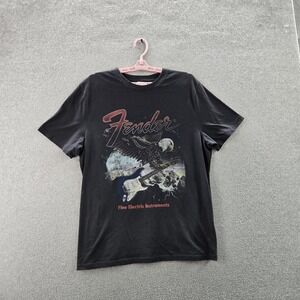 Fender Men Shirt L Black Graphic Eagle Guitar Band Tee Short Sleeve Logo